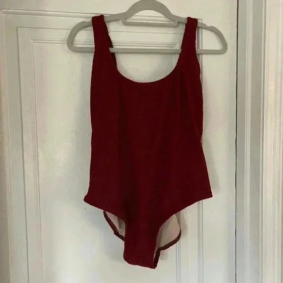 Dark Red Kona Sol Bathing Suit/ Swimsuit One-Piece size XL ribbed with bow - Picture 3 of 10